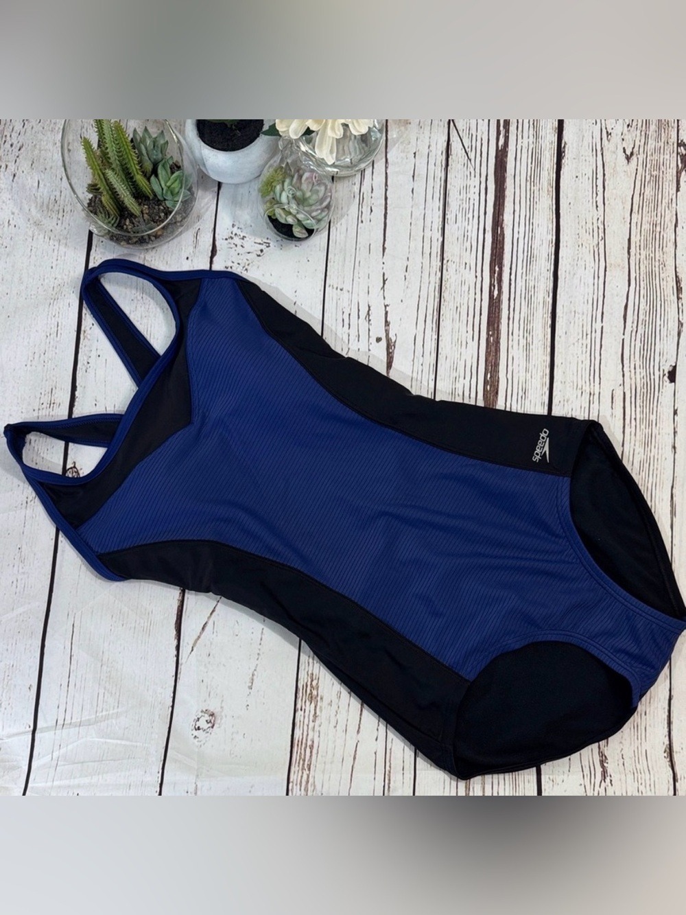 Speedo Navy Blue and Black Performance One-Piece Swimsuit Small